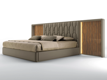 CLEO - Leather bed with fabric and canaletto walnut headboard by BRUNO ZAMPA - view 3